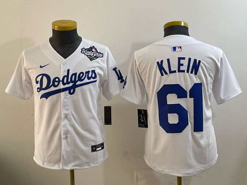 Youth 2025 Nike Los Angeles Dodgers #61 Klein White Game MLB Jersey 09